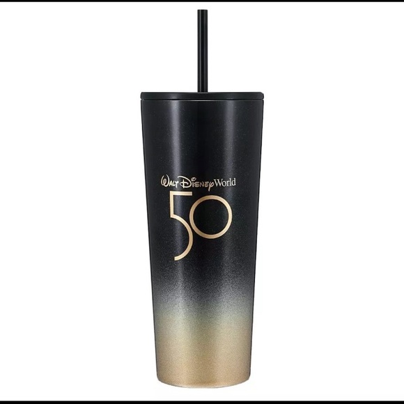 Lux Disney 50th Anniversary Starbucks Luxury Collection Black Gold Metal Tumbler - Picture 1 of 2